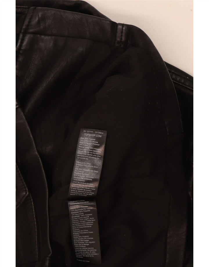 Topshop Womens Faux Leather Biker Jacket UK 8 Small Black Polyester