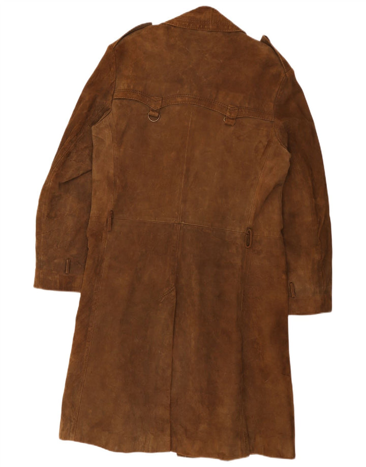 Vintage Mens Suede Trench Coat UK 36 Small Brown