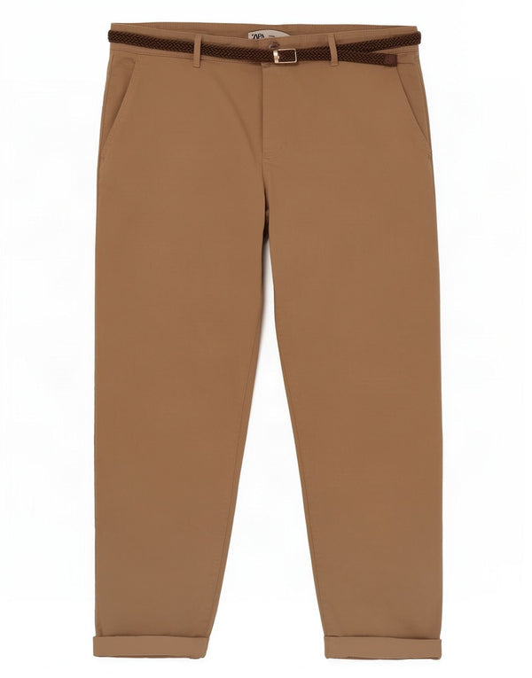 Zara Womens Tapered Cropped Trousers EU 42 Large W32 L26 Beige Cotton