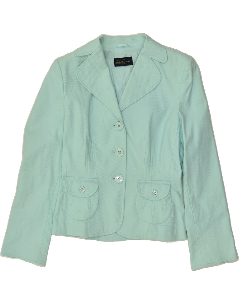 LUISA SPAGNOLI Womens 3 Button Blazer Jacket UK 10 Small Turquoise Cotton | Vintage Luisa Spagnoli | Thrift | Second-Hand Luisa Spagnoli | Used Clothing | Messina Hembry 