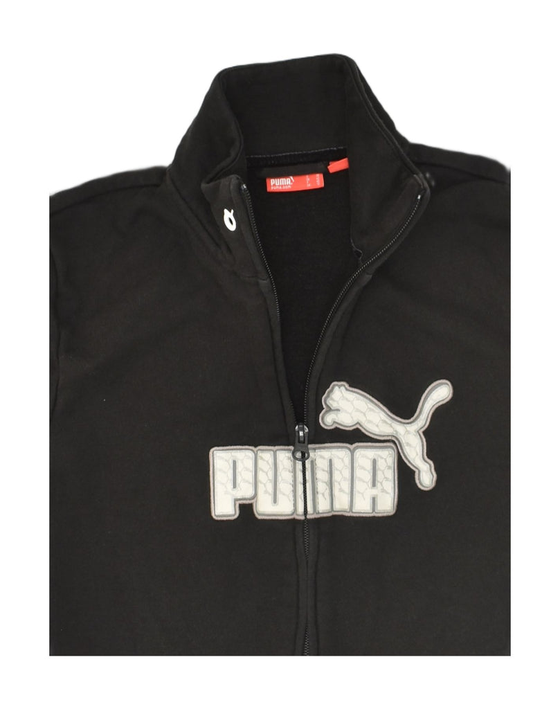 PUMA Womens Graphic Tracksuit Top Jacket UK 12 Medium Black Cotton | Vintage Puma | Thrift | Second-Hand Puma | Used Clothing | Messina Hembry 