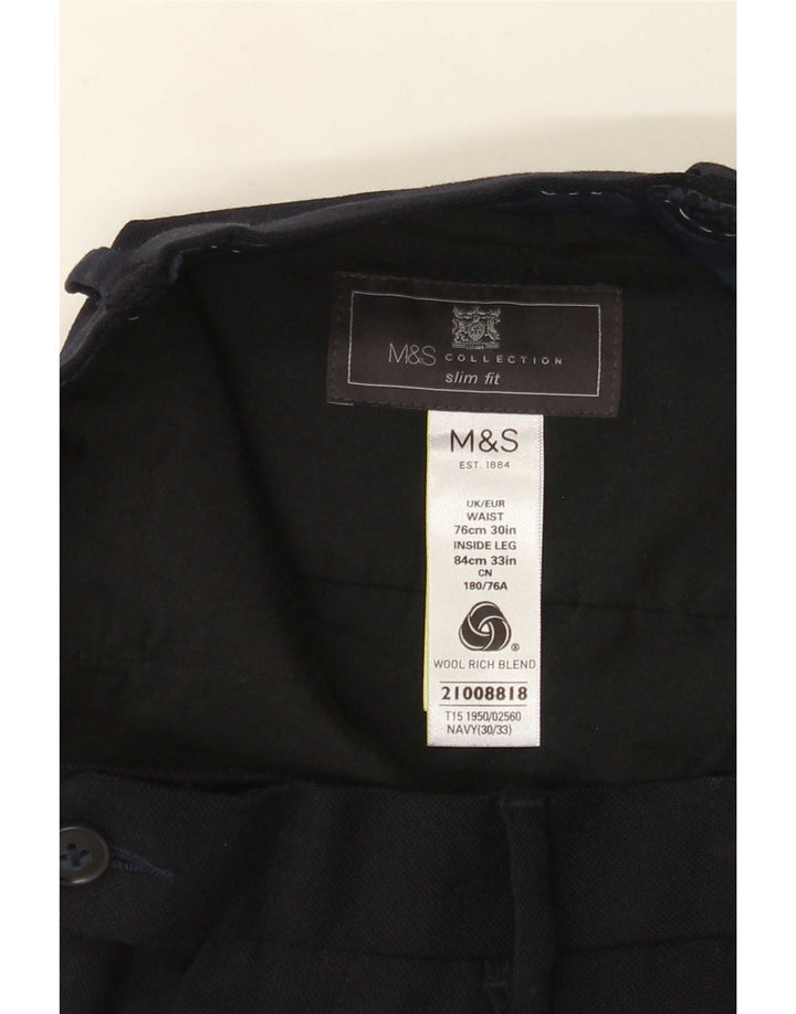 Marks & Spencer Mens Slim Suit Trousers W30 L33 Navy Blue Wool