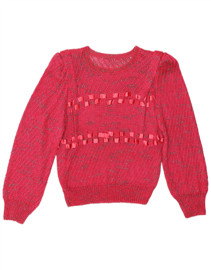 VINTAGE Womens Boat Neck Jumper Sweater UK 14 Medium Red