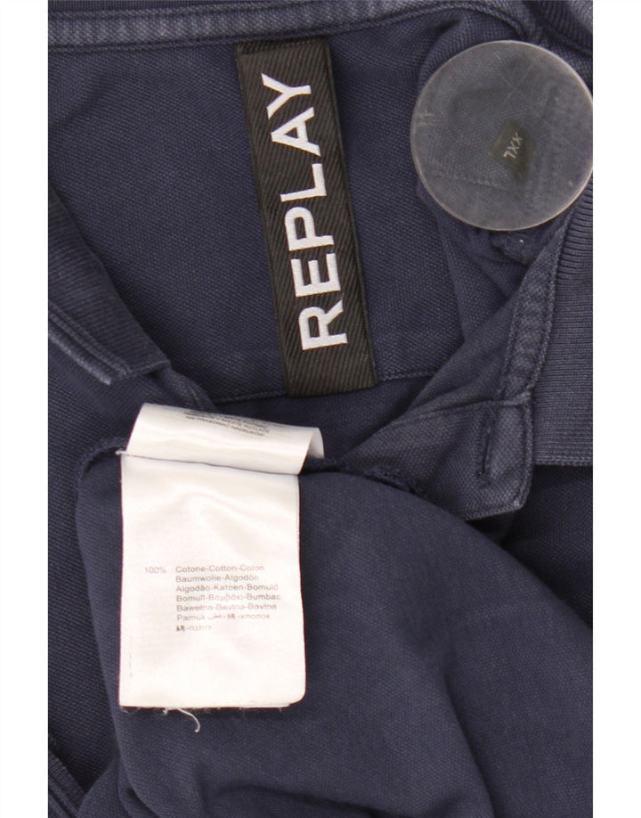 Replay Mens Polo Shirt 2XL Navy Blue Cotton