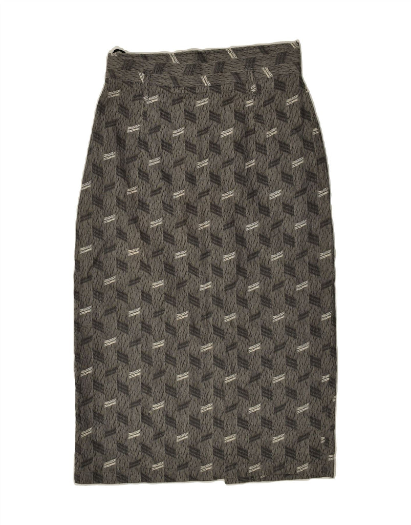 VINTAGE Womens Midi Skirt IT 40 Small W28  Grey Geometric Cotton | Vintage Vintage | Thrift | Second-Hand Vintage | Used Clothing | Messina Hembry 