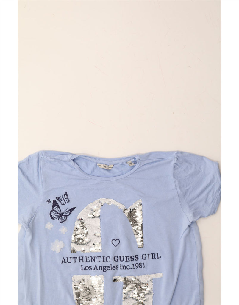 GUESS Girls Graphic T-Shirt Top 13-14 Years Blue Floral Viscose Butterfly Vintage Guess and Second-Hand Guess from Messina Hembry 