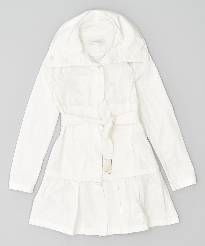 GUESS Womens Trench Coat UK 8 Small White Polyester