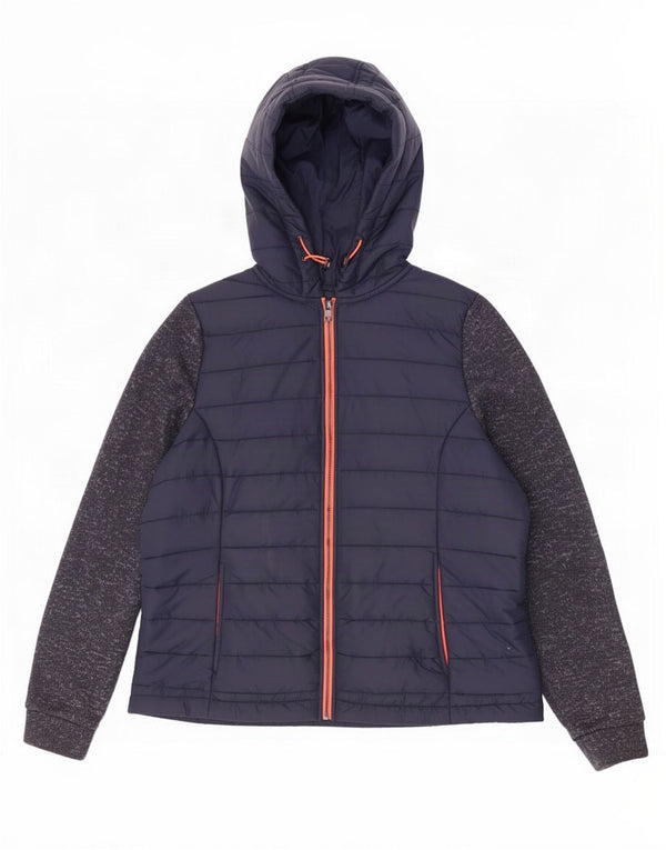 Superdry Womens Hooded Padded Jacket UK 18 XL Navy Blue Colourblock Nylon