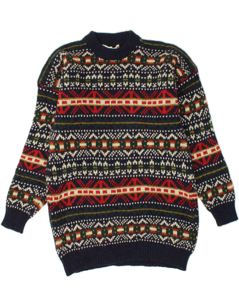 ESPRIT Boys Crew Neck Jumper Sweater 14-15 Years Navy Blue Fair Isle Vintage Esprit and Second-Hand Esprit from Messina Hembry 