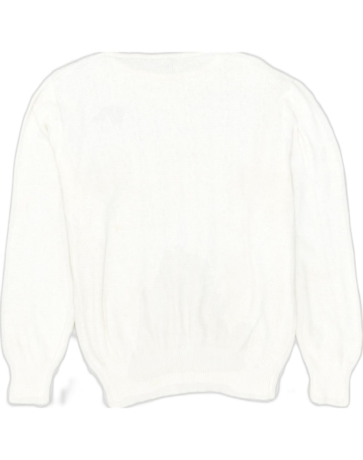 VINTAGE Womens Crew Neck Jumper Sweater UK 10 Small White Cotton | Vintage Vintage | Thrift | Second-Hand Vintage | Used Clothing | Messina Hembry 