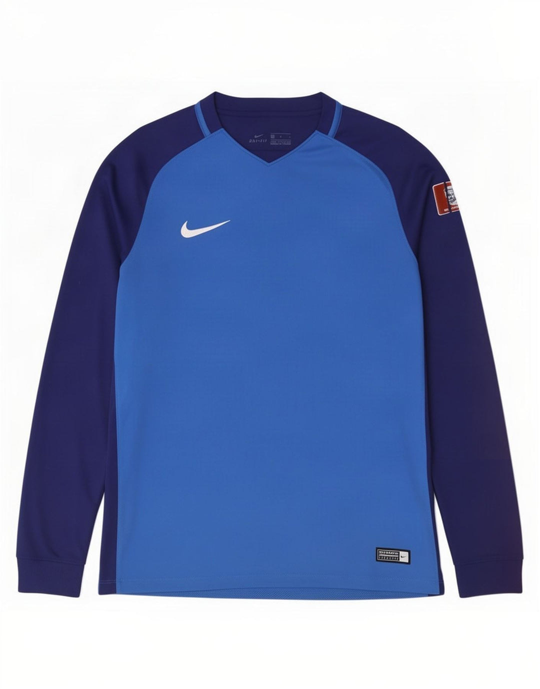 Nike Mens Dri Fit Graphic Top Long Sleeve Medium Blue Colourblock Polyester