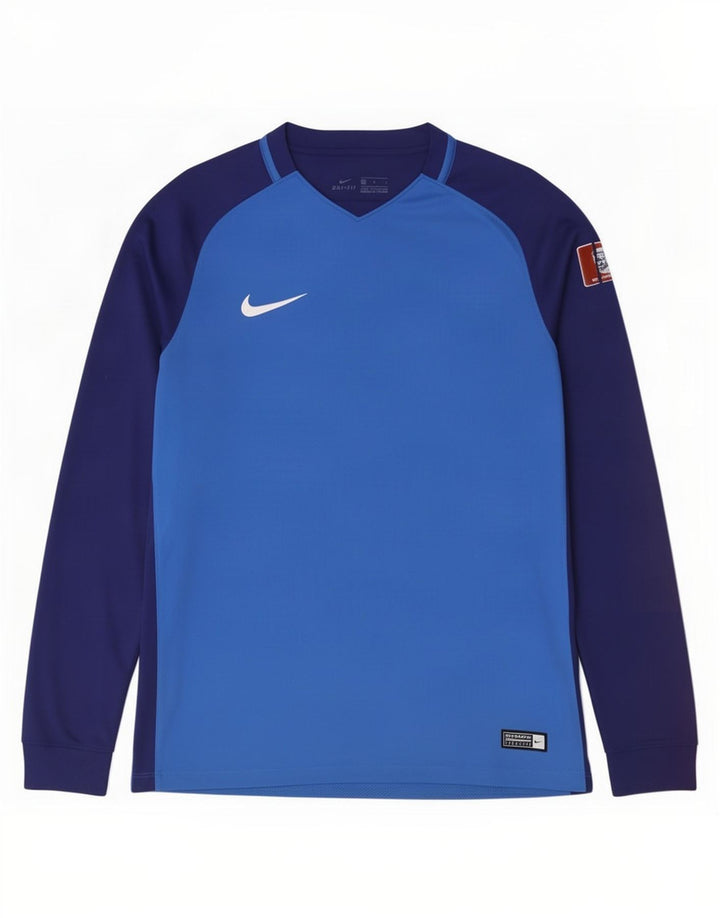 Nike Mens Dri Fit Graphic Top Long Sleeve Medium Blue Colourblock Polyester