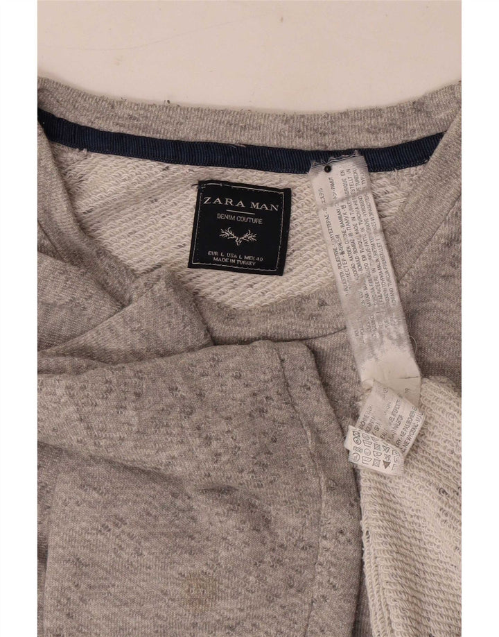 Zara Mens Sweatshirt Jumper Large Grey Flecked Polyester