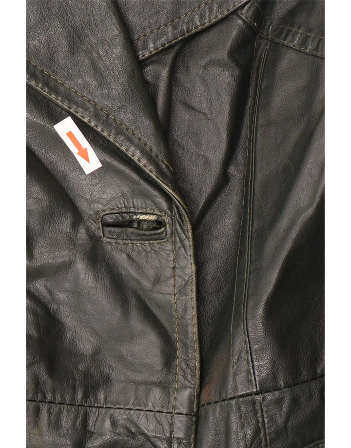Fibok Womens Double Breasted Leather Coat UK 14 Medium Green