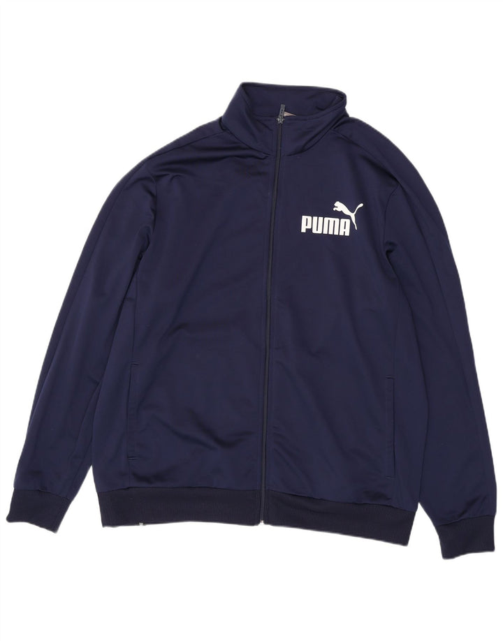 PUMA Mens Graphic Tracksuit Top Jacket 2XL Navy Blue Polyester