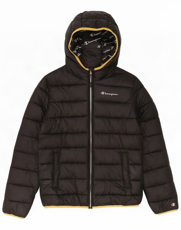 Champion Boys Hooded Padded Jacket 11-12 Years Large Black Polyester