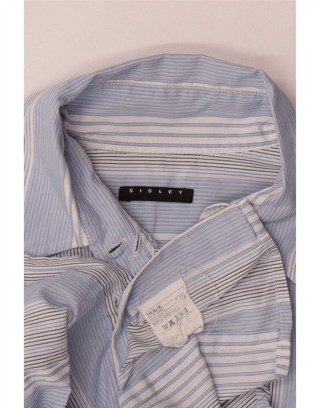 Sisley Womens Shirt UK 10 Small Blue Striped Cotton