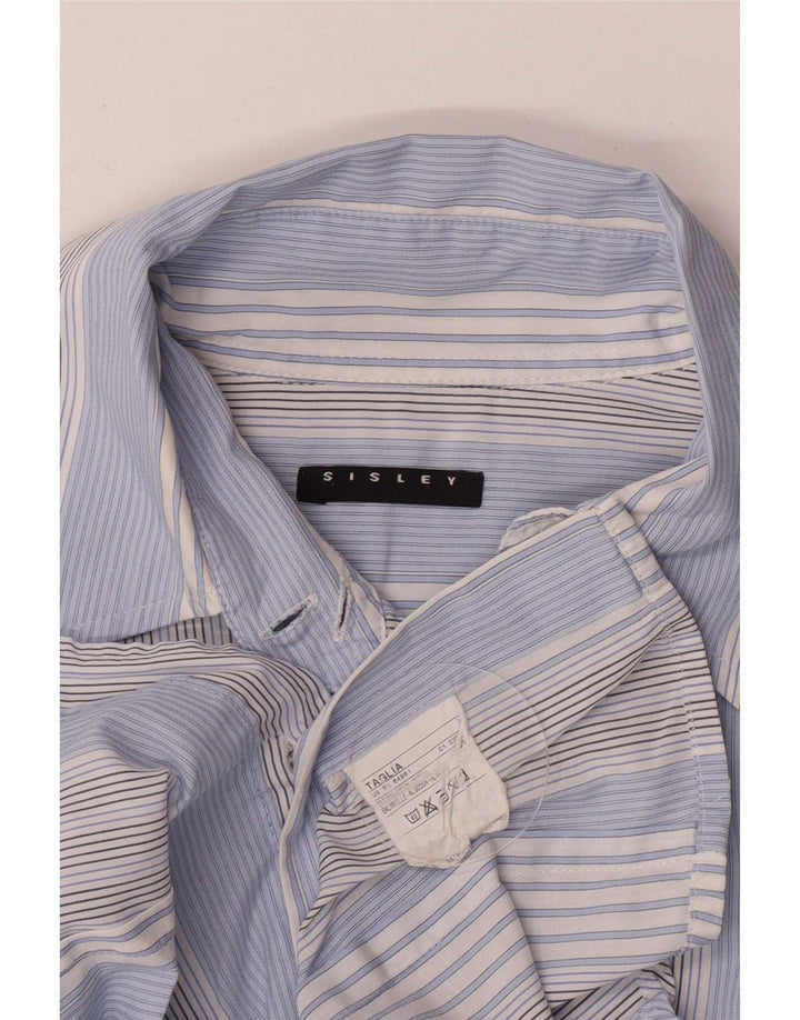 Sisley Womens Shirt UK 10 Small Blue Striped Cotton