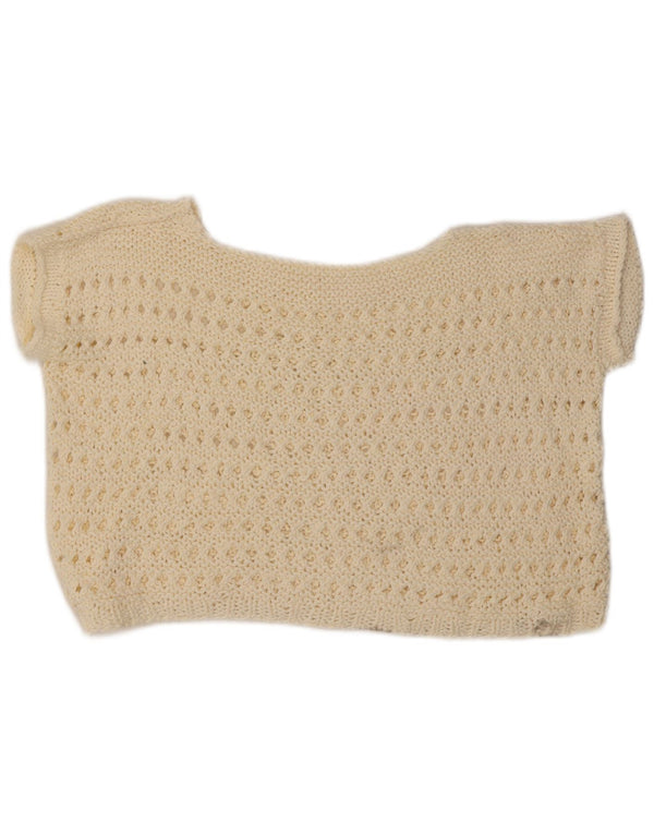 Vintage Womens Short Sleeve Boat Neck Jumper Sweater UK 14 Large Off White