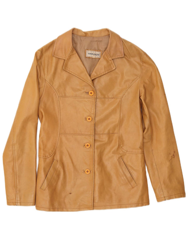 Terranova Womens 4 Button Leather Blazer Jacket UK 10 Small Beige