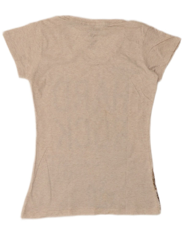 Hard Rock Cafe Womens Madrid Graphic T-Shirt Top UK 12 Medium Beige Flecked