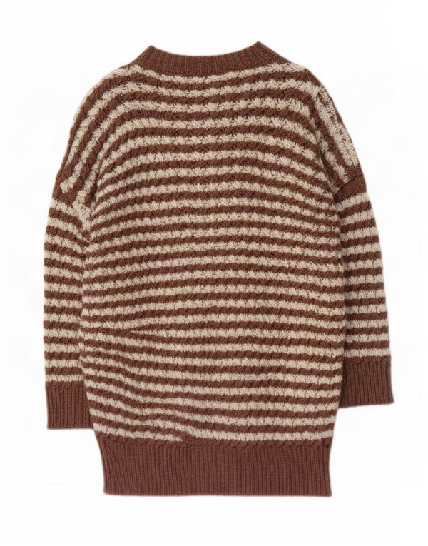 Zara Womens Longline Boat Neck Jumper Sweater UK 10 Small Brown Striped