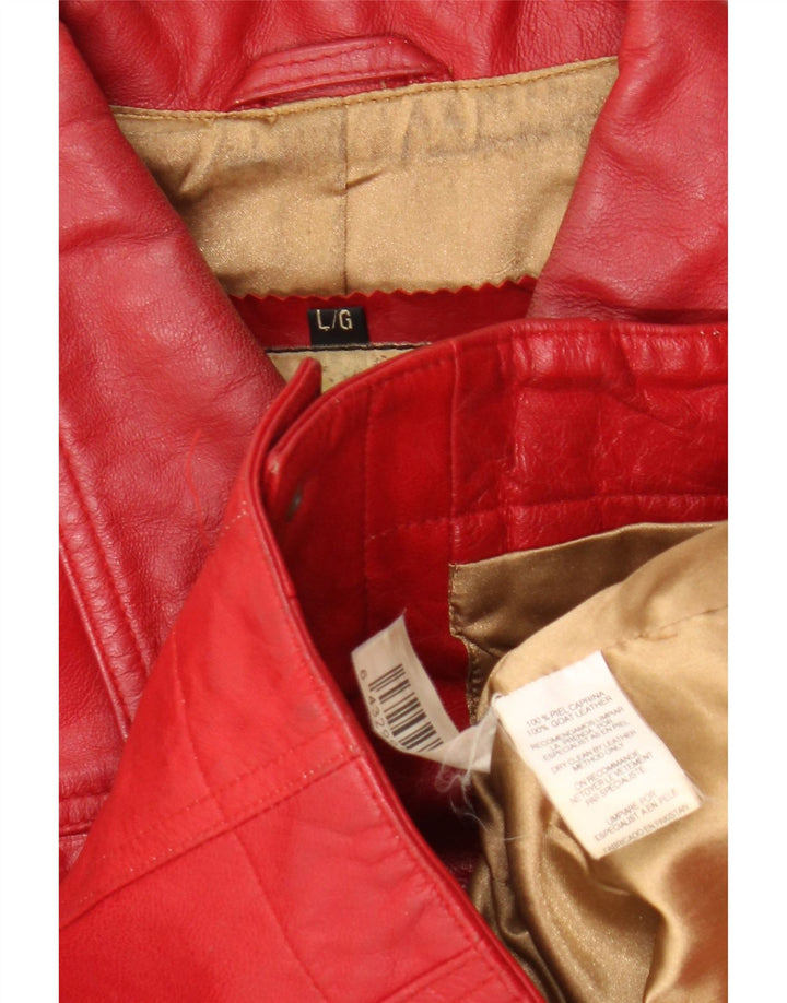 Stradivarius Womens Leather Jacket UK 14 Large Red Leather
