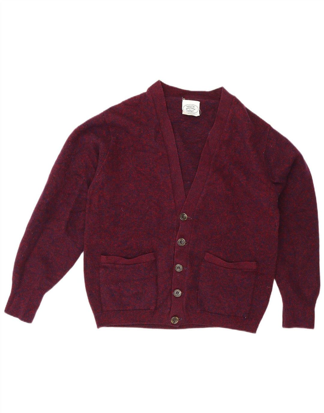 Laura Ashley Mens Cardigan Sweater Small Burgundy Flecked Wool