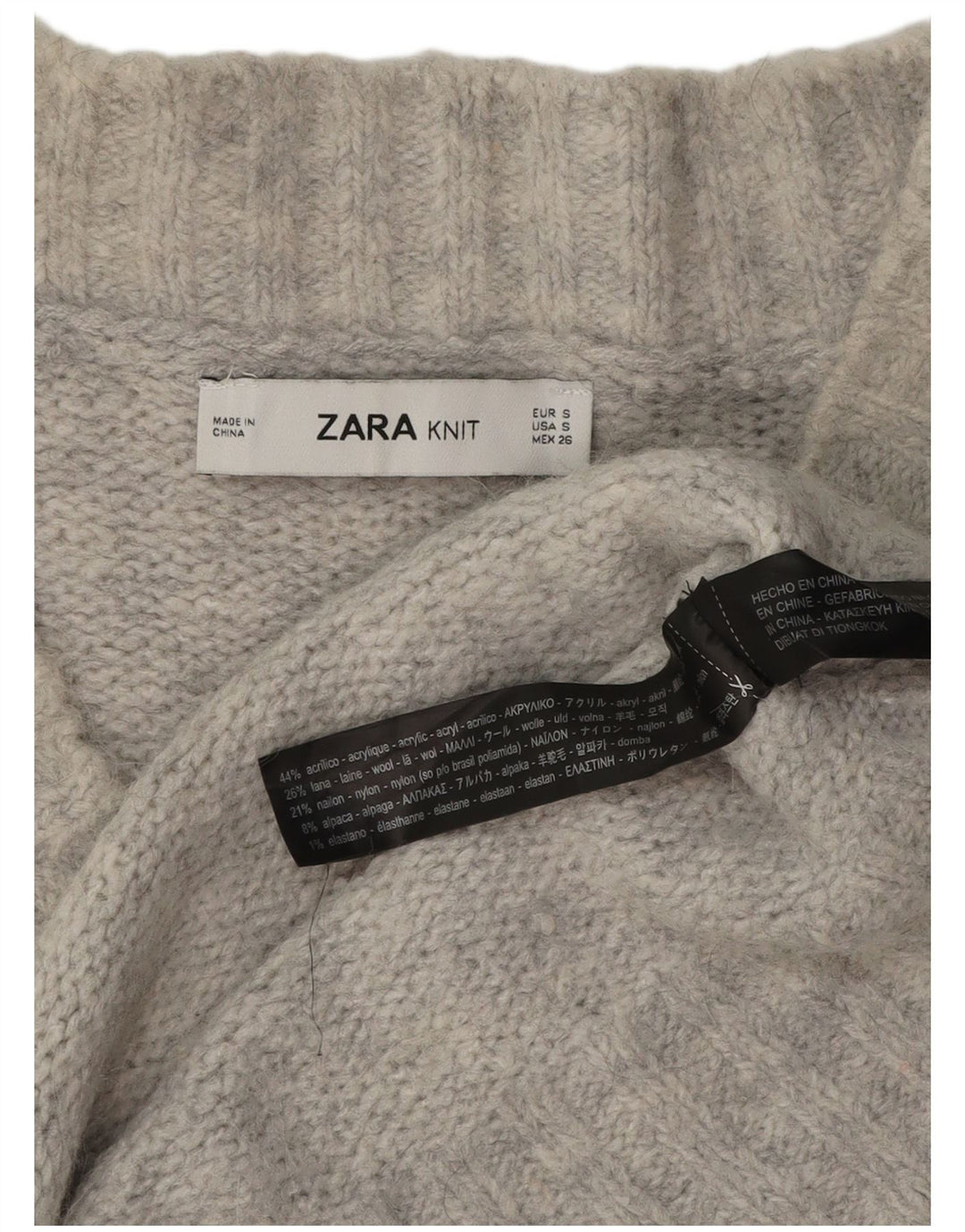 Zara Womens Oversized V-Neck Jumper Sweater UK 10 Small Grey Acrylic