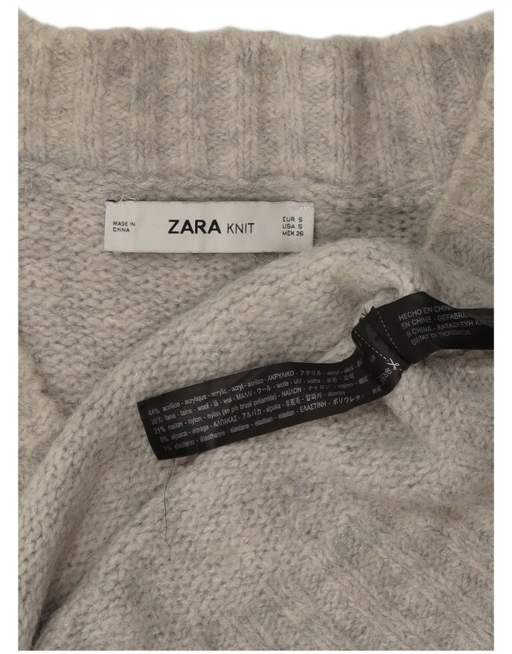 Zara Womens Oversized V-Neck Jumper Sweater UK 10 Small Grey Acrylic