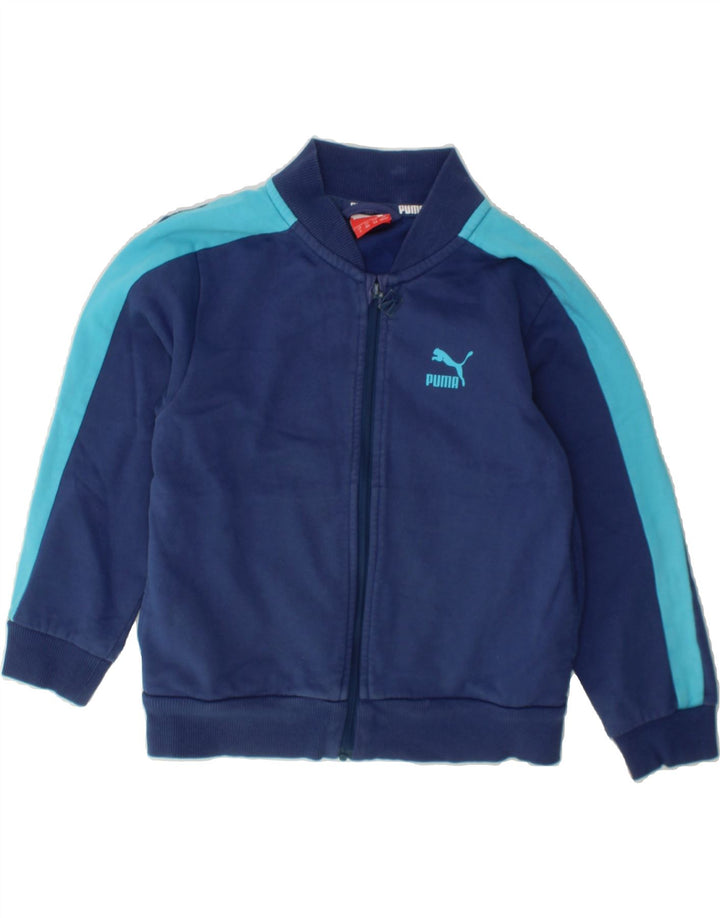 PUMA Boys Tracksuit Top Jacket 3-4 Years Navy Blue Colourblock Cotton Vintage Puma and Second-Hand Puma from Messina Hembry 