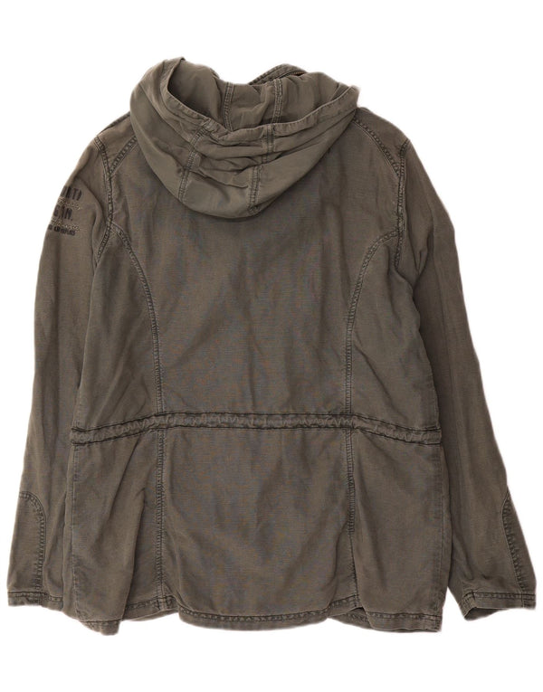 Soccx Mens Graphic Hooded Military Jacket UK 40 Large Khaki Linen