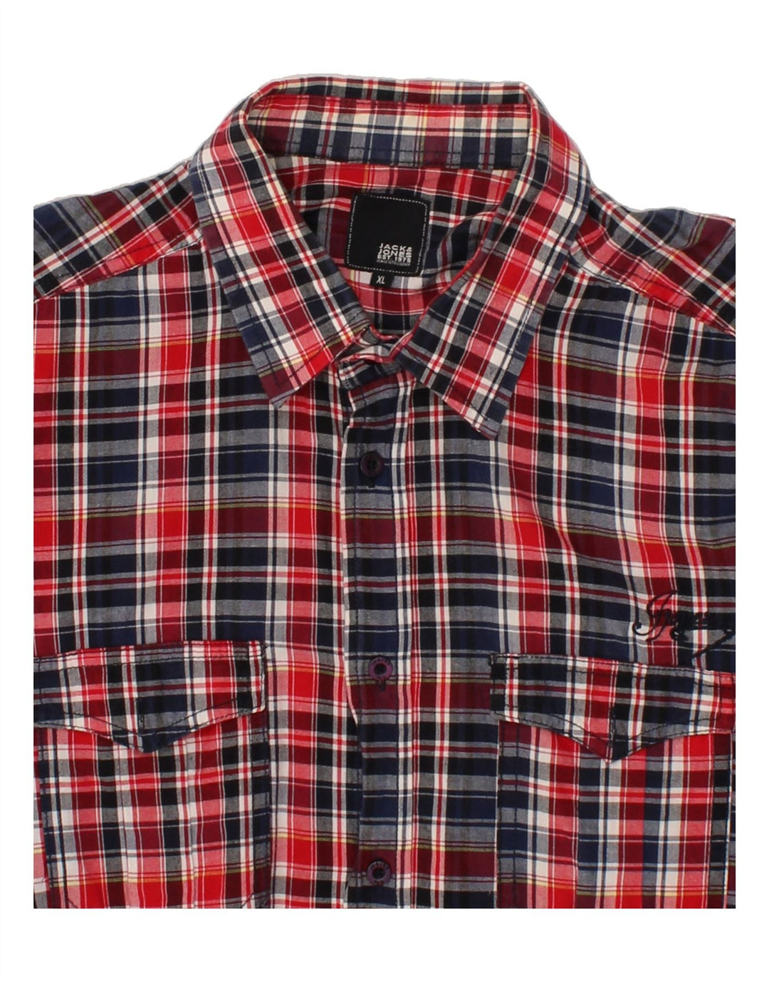 JACK & JONES Mens Graphic Short Sleeve Shirt XL Red Check Cotton Vintage Jack & Jones and Second-Hand Jack & Jones from Messina Hembry 