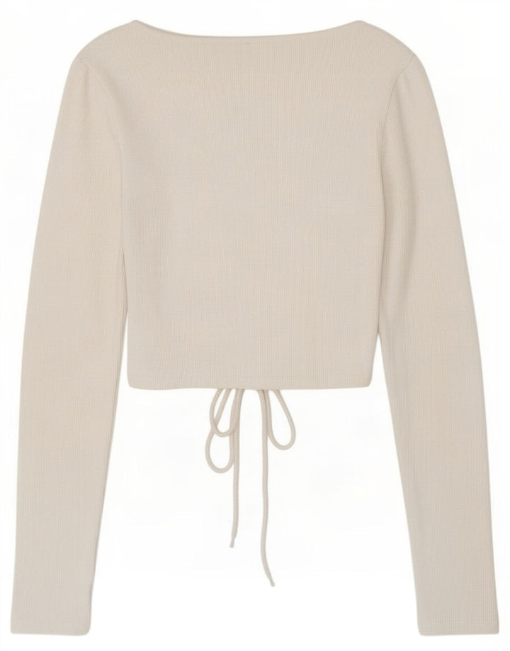 Zara Womens Front Tie Crop Top Long Sleeve UK 10 Small White Cotton