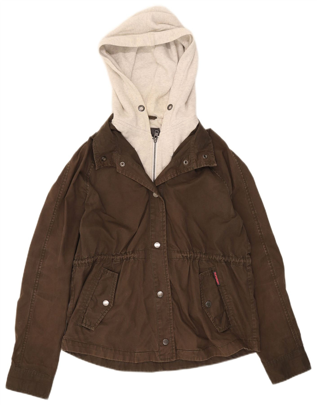 Superdry Womens Hooded Bomber Jacket UK 14 Medium Khaki Colourblock Cotton