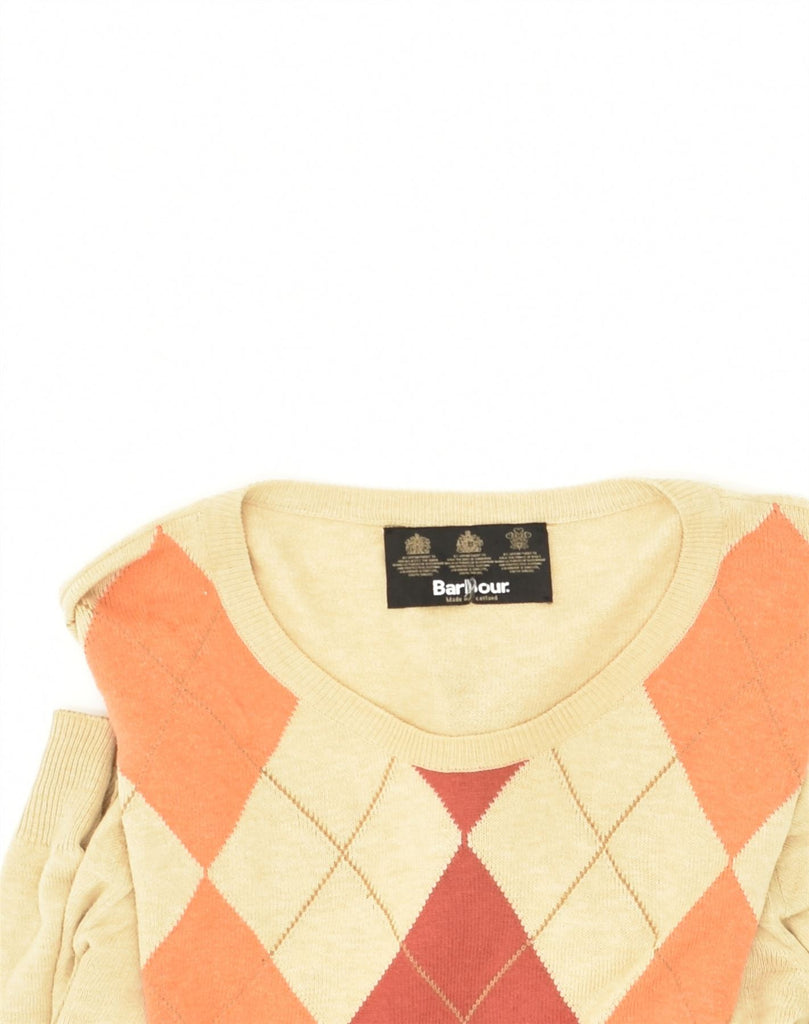 BARBOUR Mens Crew Neck Jumper Sweater Large Beige Argyle/Diamond Cotton | Vintage Barbour | Thrift | Second-Hand Barbour | Used Clothing | Messina Hembry 