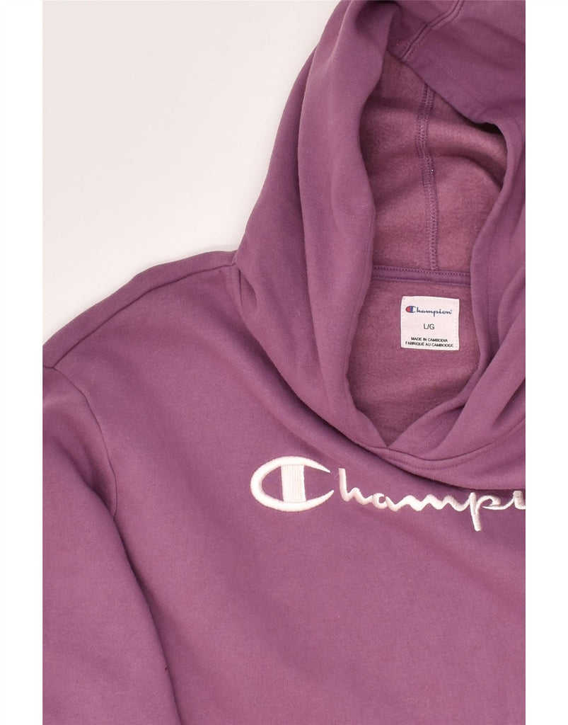 CHAMPION Womens Graphic Hoodie Jumper UK 14 Large Purple Cotton | Vintage Champion | Thrift | Second-Hand Champion | Used Clothing | Messina Hembry 