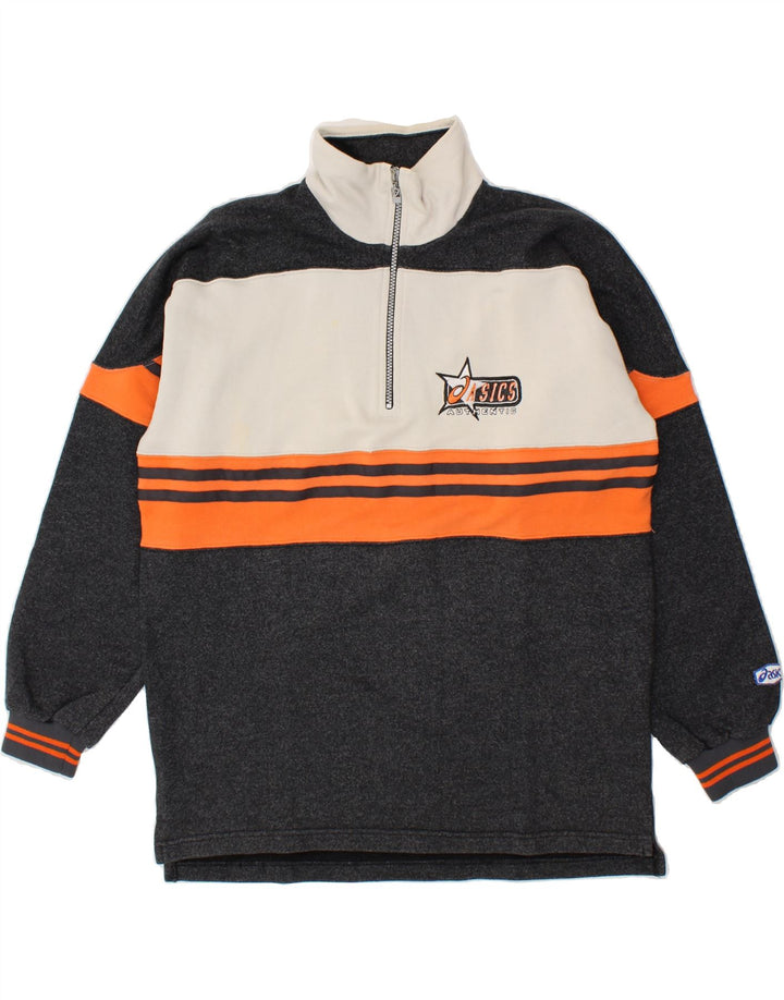 ASICS Mens Zip Neck Sweatshirt Jumper Large Black Colourblock Cotton