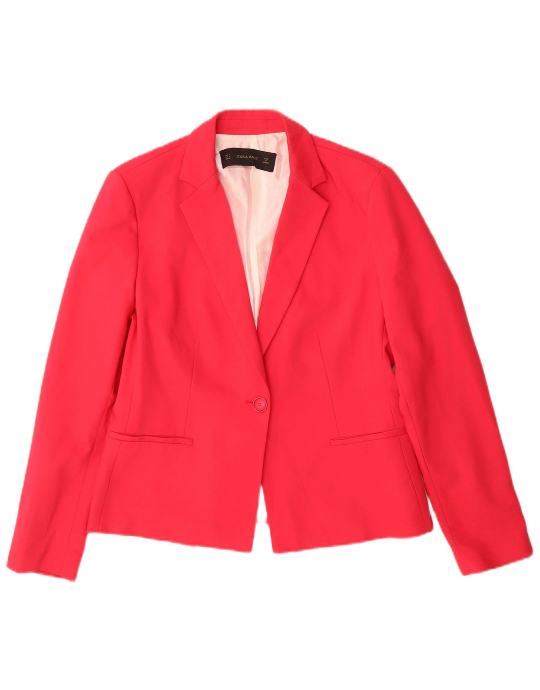 Zara Womens 1 Button Blazer Jacket UK 14 Large Pink Polyester