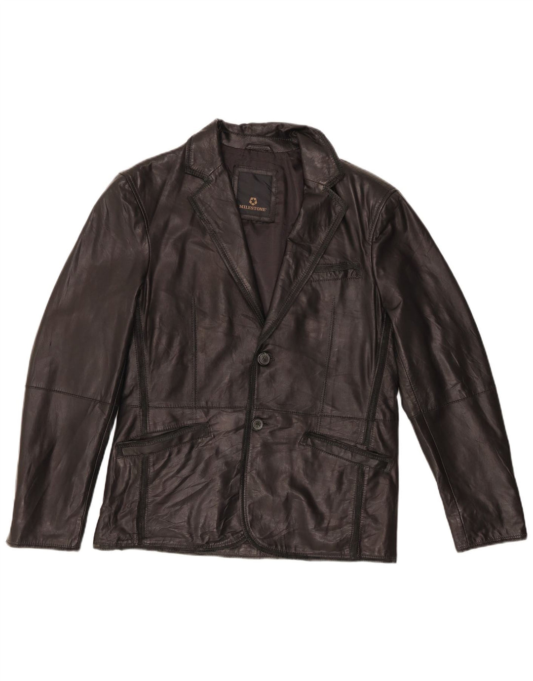 Milestone Mens Leather Jacket IT 48 Medium Black Leather