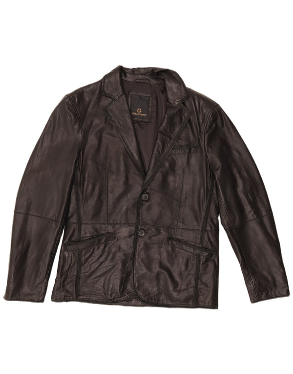 Milestone Mens Leather Jacket IT 48 Medium Black Leather