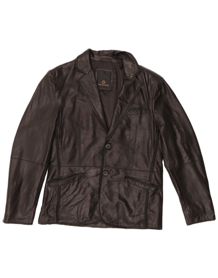 Milestone Mens Leather Jacket IT 48 Medium Black Leather