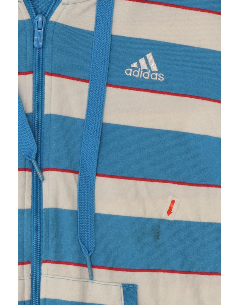ADIDAS Womens Zip Hoodie Sweater UK 14 Medium  Blue Striped Cotton Vintage Adidas and Second-Hand Adidas from Messina Hembry 