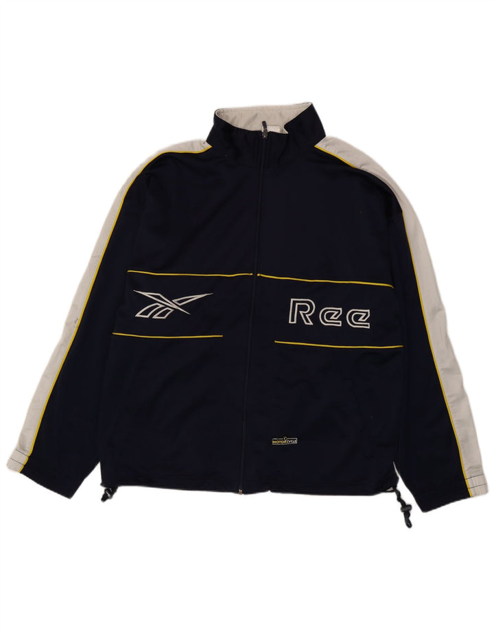 Reebok Mens Graphic Tracksuit Top Jacket Medium Navy Blue Colourblock