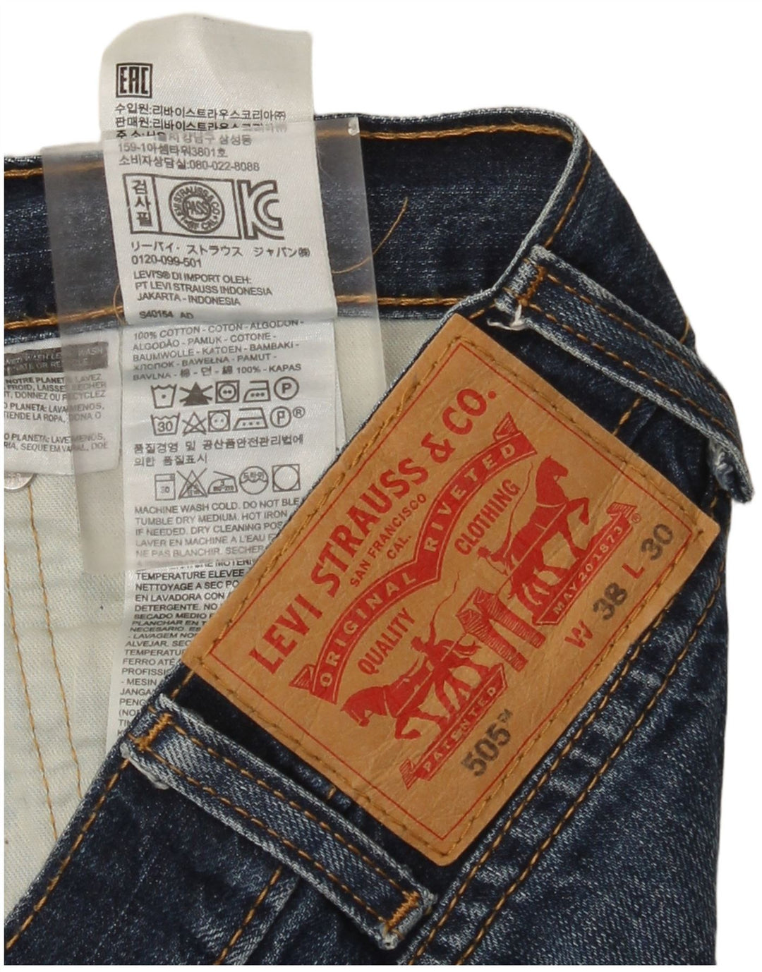 Levi's Mens 505 Straight Jeans W38 L30 Blue Cotton