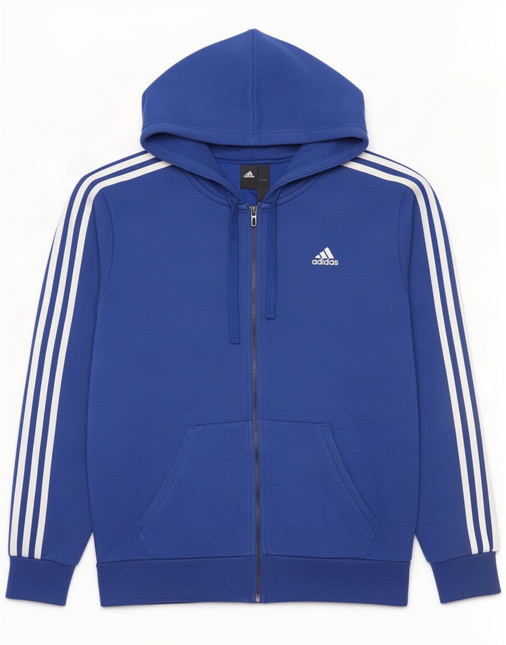 Adidas Mens Zip Hoodie Sweater Medium Blue Cotton