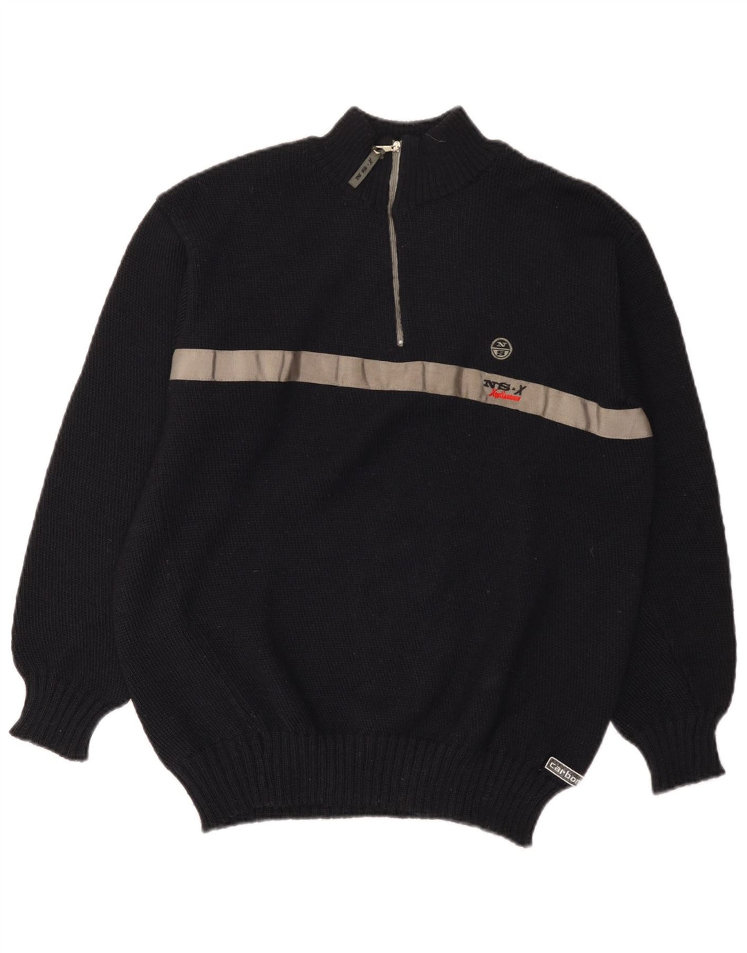 North Sails Mens Zip Neck Jumper Sweater Medium Navy Blue Colourblock Wool