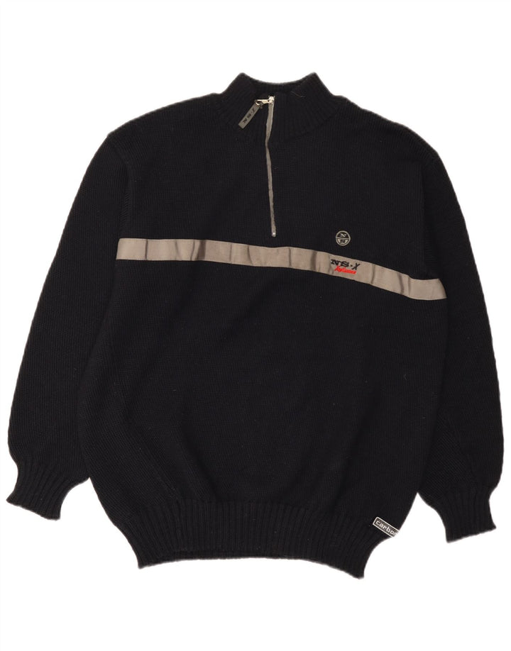 North Sails Mens Zip Neck Jumper Sweater Medium Navy Blue Colourblock Wool