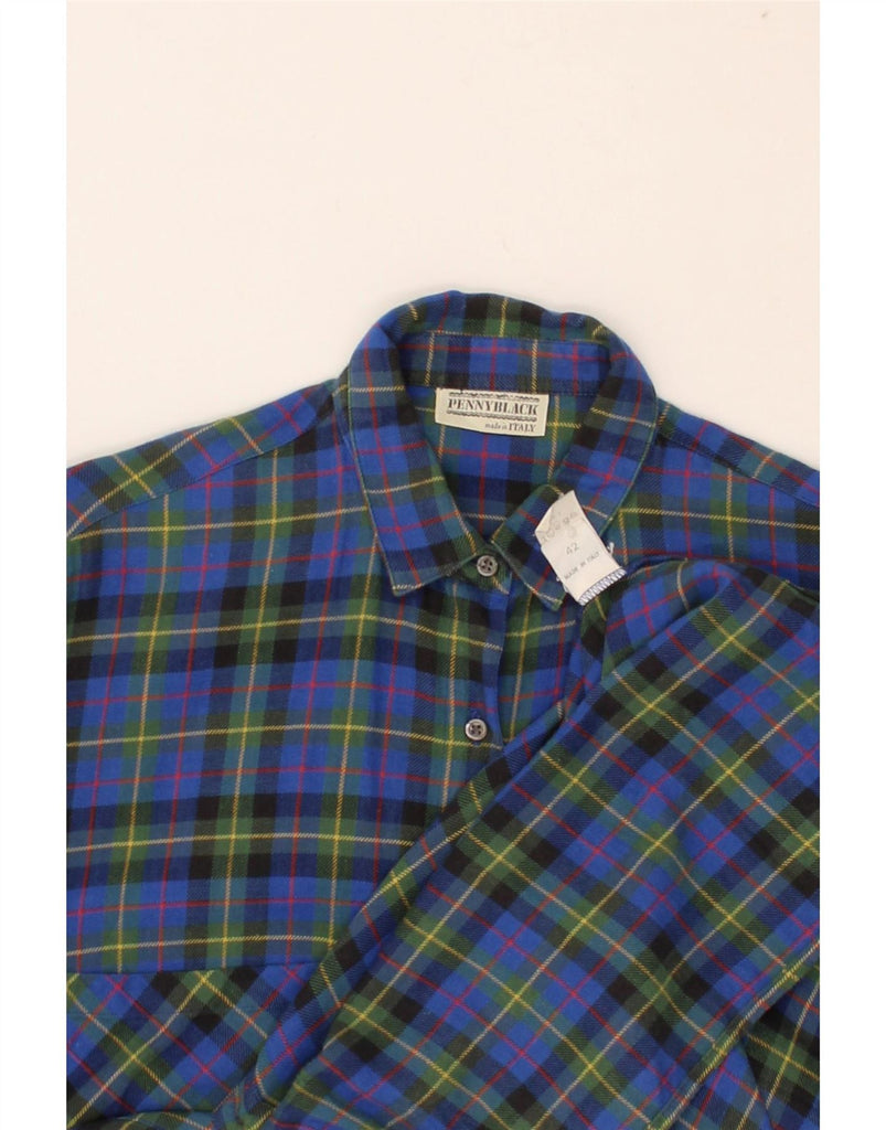 PENNY BLACK Womens Oversized Longline Flannel Shirt IT 42 Medium Blue Vintage Penny Black and Second-Hand Penny Black from Messina Hembry 