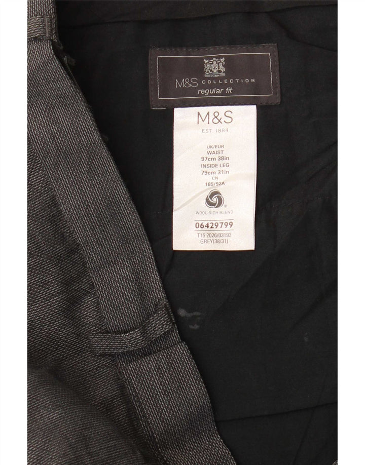 Marks & Spencer Mens Regular Fit Suit Trousers W38 L31 Grey Wool